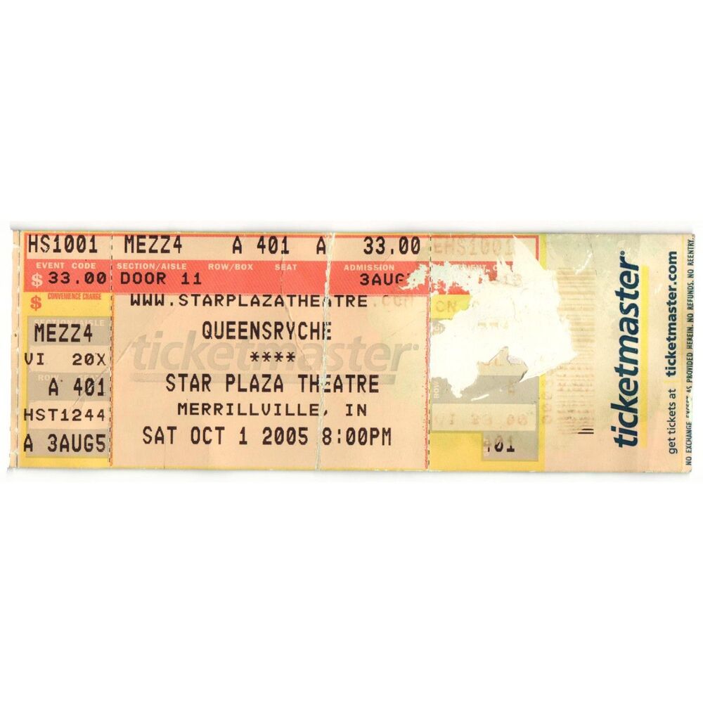 Vintage 2005 Queensryche Full Complete Concert Ticket Stub Merrillville IN